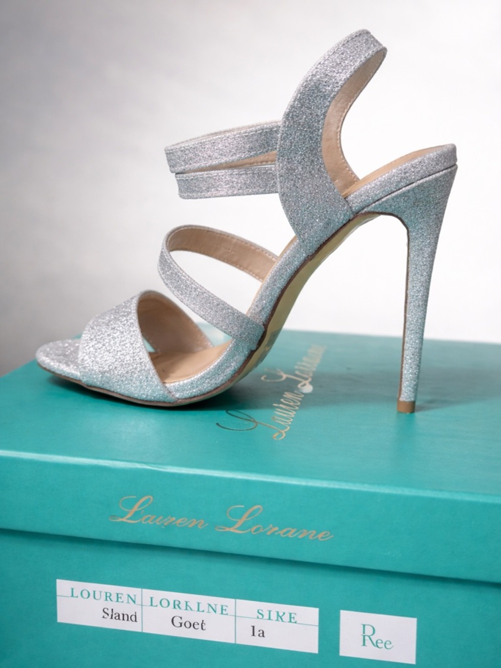 Lauren Lorraine Silver Glitter Strappy Stiletto Sandals